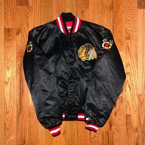 Chicago Blackhawks Starter Vintage Satin Black Jacket Size XL